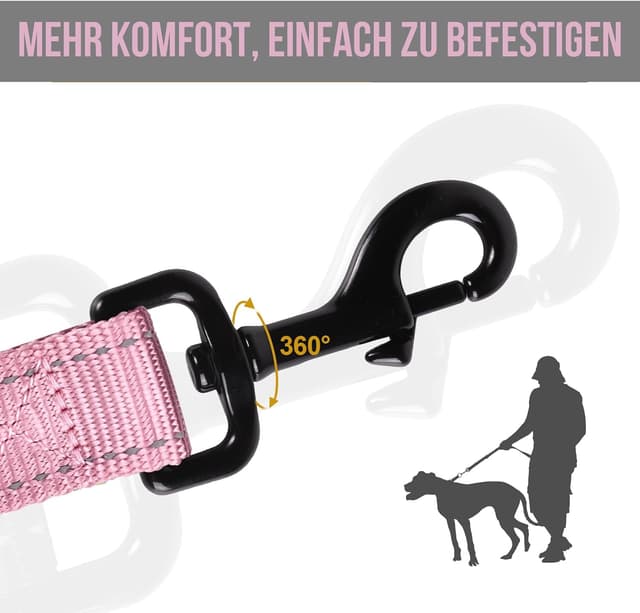 Detalle de OneTigris Hundeleine mit 2 Griffen und reflektierenden Streifen, 182 cm, Rosa