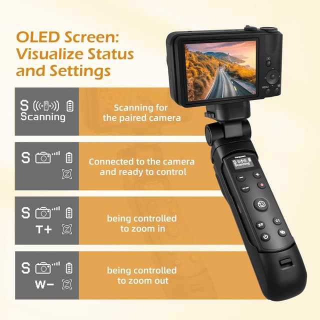 Detalle 2 de Mini-Stativ mit aufladbarer Fernbedienung für Sony Kameras (Vlogging/Focus Zoom) – kompatibel u. a. mit ZV-E10, ZV-1, RX100 VII, A6400