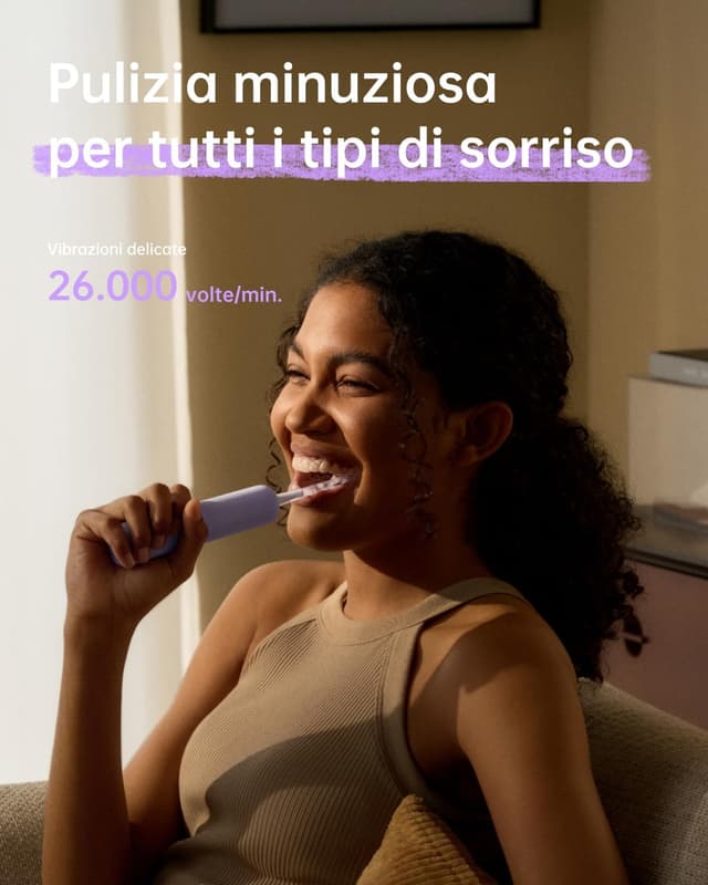 Detalle de Laifen Wave Special Spazzolino Elettrico Sonico con Oscillazione & Vibrazione e App, IP68, 2 Testine di Ricambio (Viola)