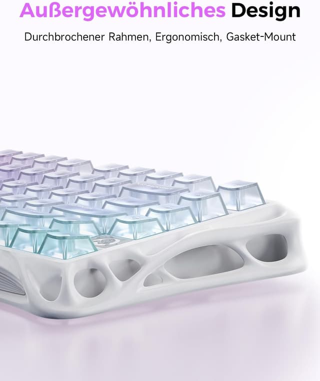 Detalle 1 de GravaStar Mercury K1 Lite 75% Gaming-Tastatur (Tri-Mode, Hot Swap, RGB) – QWERTY Crystal Aurora