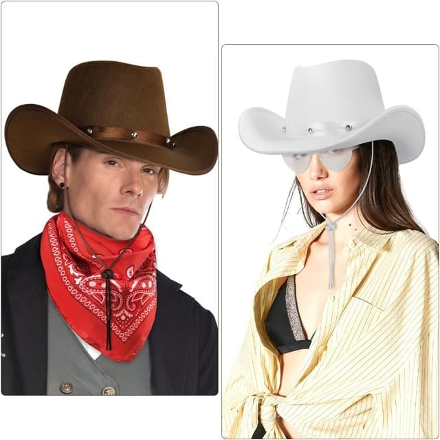 Detalle de Aomig 3-piece cowboy hat fancy dress set with paisley bandanna and heart sunglasses