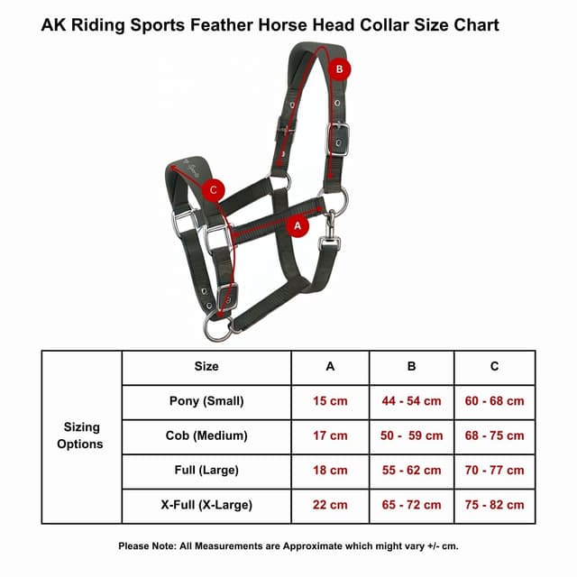 Detalle de AK Feather Soft Padded Horse Head Collar with Fleece Cheek Lining – Extra Comfort Padding, Adjustable Curb & Poll Straps (Dark Grey, Full/L)