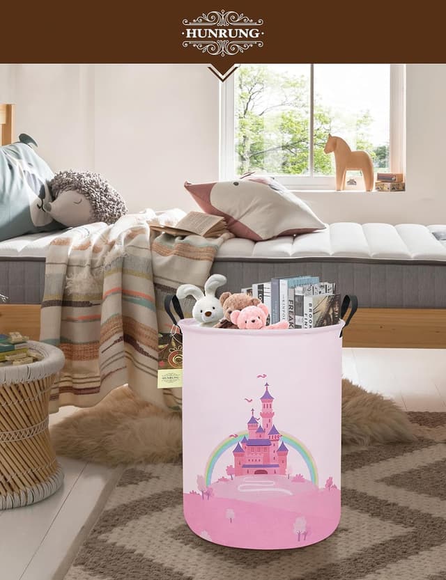 Thumbnail 6 de HUNRUNG Laundry Hamper (Large) Canvas Storage Basket – collapsible waterproof round bin for dorms, kids & laundry