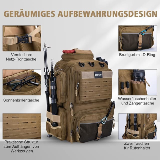 Detalle 2 de Goture Angelrucksack 45-Liter mit 4 Köderboxen