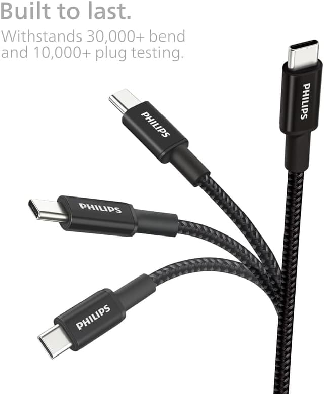 Detalle de Philips DLC5030AA USB-C Cable 2-Pack (1m) — 18W fast charging & 480Mbps data transfer