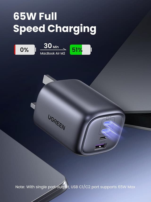 Detalle de UGREEN Nexode 65W USB‑C charger for laptops