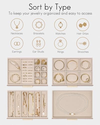 Detalle 2 de Vlando joyero grande con 4 niveles y tapa de cristal (café con leche)