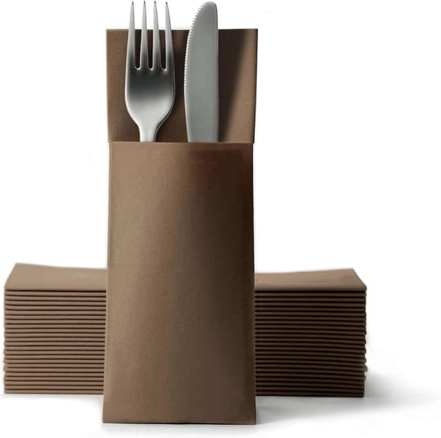 Detalle de Airlaid Besteckservietten von Gastroservietten.de – Bestecktaschen mit Serviette, 32 × 40 cm, schwarz (50 Stück)