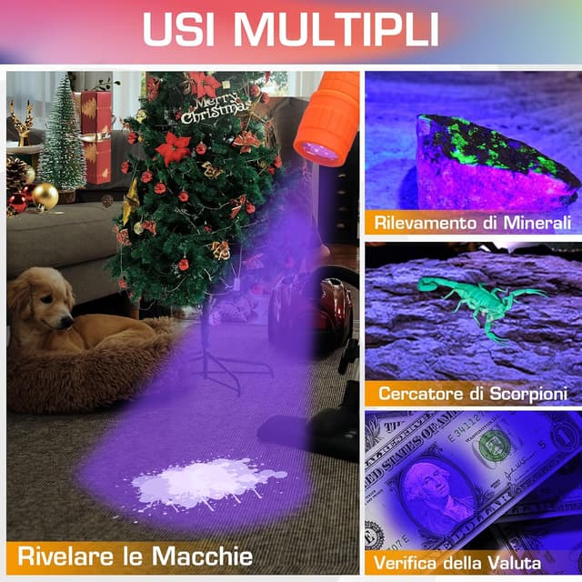 Detalle de EverBrite Torcia UV LED portatile da 395 nm (confezione da 6 pezzi, 6 colori) per rilevare macchie e urina di animali