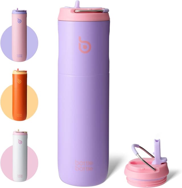 Detalle de BOTTLE BOTTLE Insulated Water Bottle 700ml (24oz) with Straw, Lid and Handle in Lilac