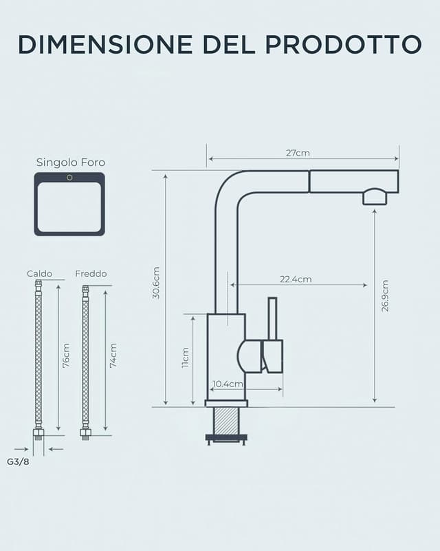 Thumbnail 6 de FORIOUS Rubinetto Lavello Cucina 30,6 cm 🚰