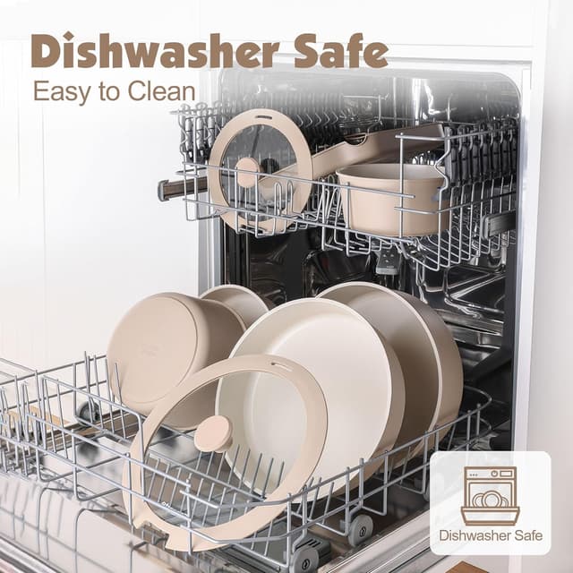 Detalle 1 de SENSARTE 17-piece ceramic nonstick cookware set with detachable handle (Almond Beige)