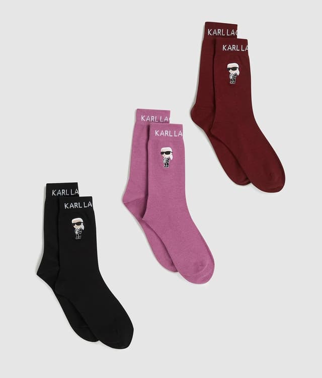 Detalle 2 de Karl Lagerfeld Ikon Sock – lot de 3 chaussettes mi-longues pour femmes (35-38) multicolores