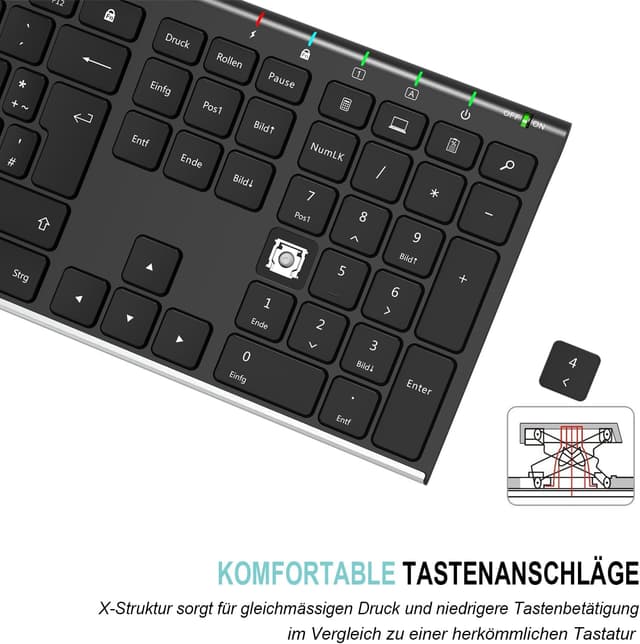 Thumbnail 3 de Arteck kabellose Tastatur QWERTZ Edelstahl 2,4 GHz