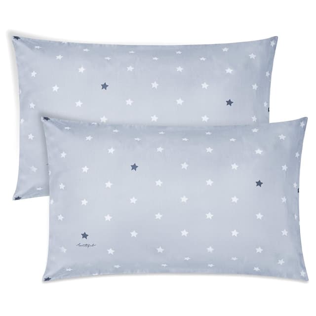 Detalle de Vicloon Kinder Kissenbezug (2er-Set) 40 x 60 cm aus Baumwolle mit Umschlag – Sterne grau