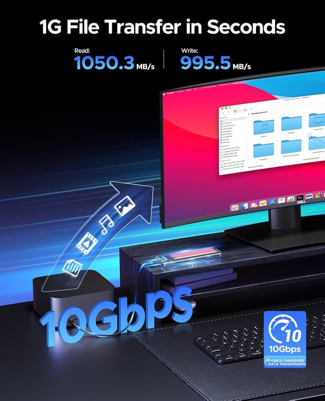 Detalle de ORICO TCM2 Custodia esterna NVMe M.2 (USB Type-C) 10Gbps trasparente con supporto UASP e TRIM