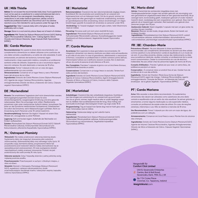 Detalle 1 de WeightWorld Mariendistel Kapseln 180 Stück