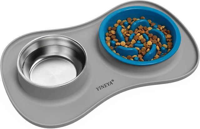 Detalle de Set YINEYA 3-en-1 gamelles anti-glouton pour chien/chat avec tapis pliable
