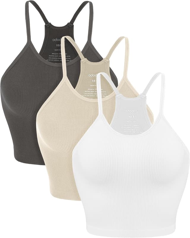 Thumbnail 6 de ODODOS Women’s Crop 3-Pack Seamless Rib-Knit Camisole Crop Tank Tops