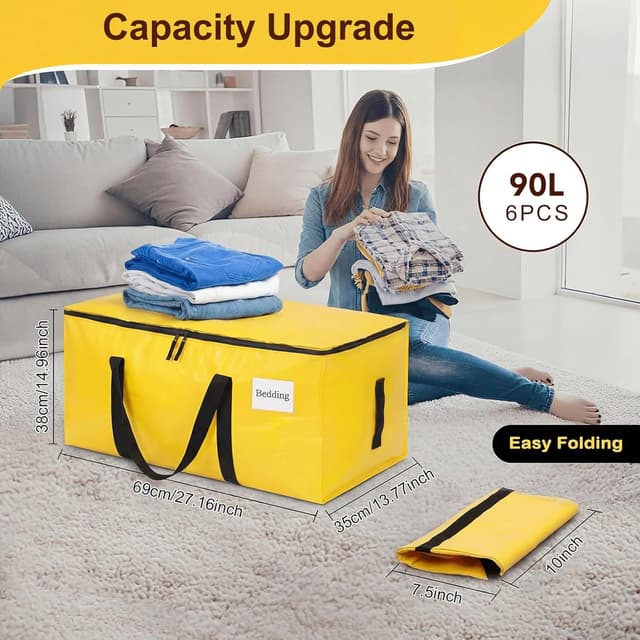Detalle de 6 Pack 90L Moving Bags and Storage Bags with Reinforced Bottom & Wrap-Around Handles