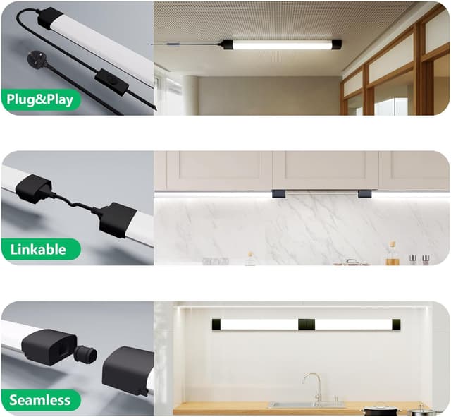 Detalle de Amdelne 6000K 1.4FT LED Batten Light (16W) with Plug, IP65 connectable strip for garages and workshops