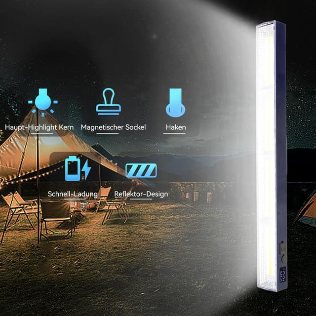 Detalle de LETOUR Werkstattlampe mit Akku, 216 LEDs, 7500 mAh – Arbeitsleuchte für Werkstatt & Notlicht