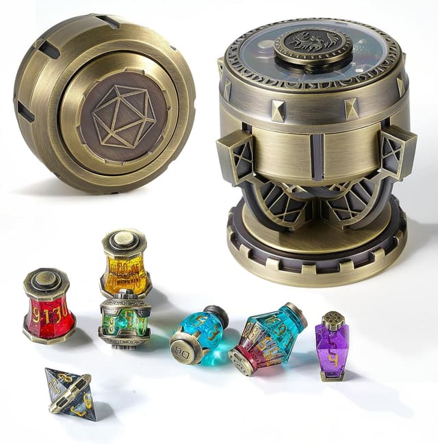 Detalle de 2026 DND Dice Set Alchemist’s Metallic Elixir 7-Piece Metal & Resin Dice Collection (Bronze)