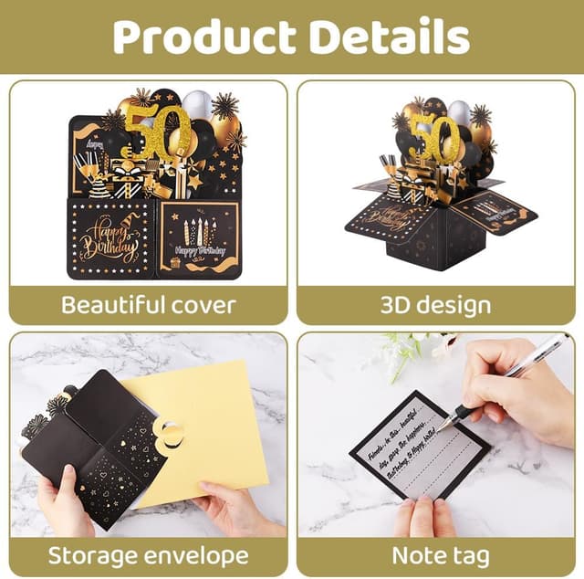 Detalle de Carte d’anniversaire OFFCUP 50 ans en pop-up 3D (amovible) avec enveloppe