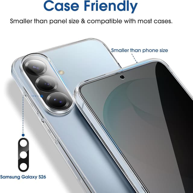 Detalle 2 de amFilm 2+2 OneTouch Privacy Screen Protector Pack for Samsung Galaxy S26 (6.3 inch) with Camera Lens Protector