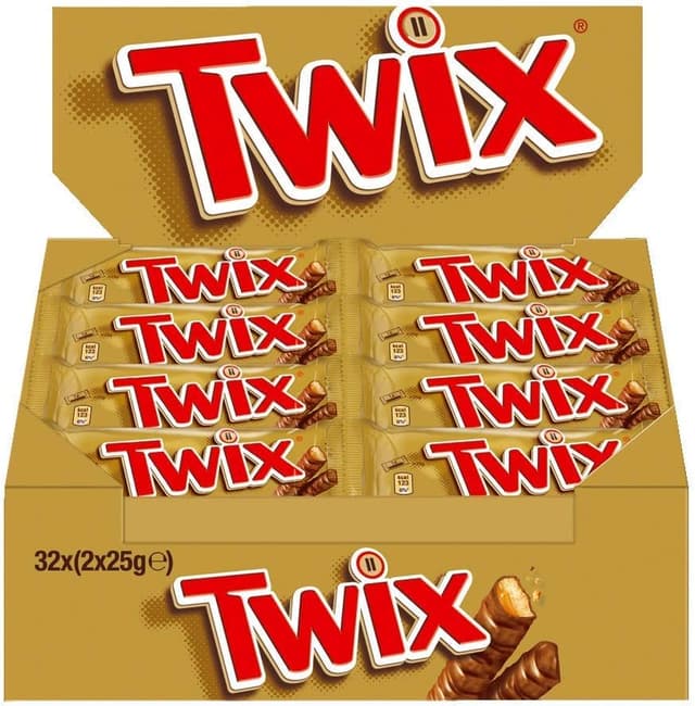 Detalle de Twix barres chocolat au lait, biscuit et nappage caramel – boîte de 32 barres individuelles