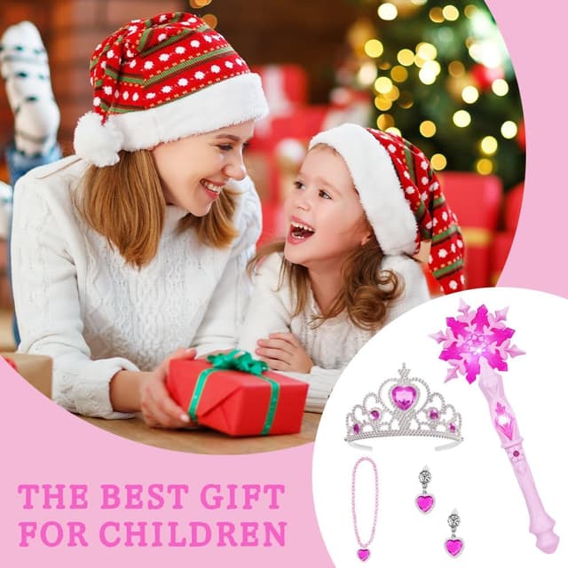 Detalle 2 de AUYAO Bacchetta Magica Bambina LED a Fiocco di Neve con collana e orecchini a corona