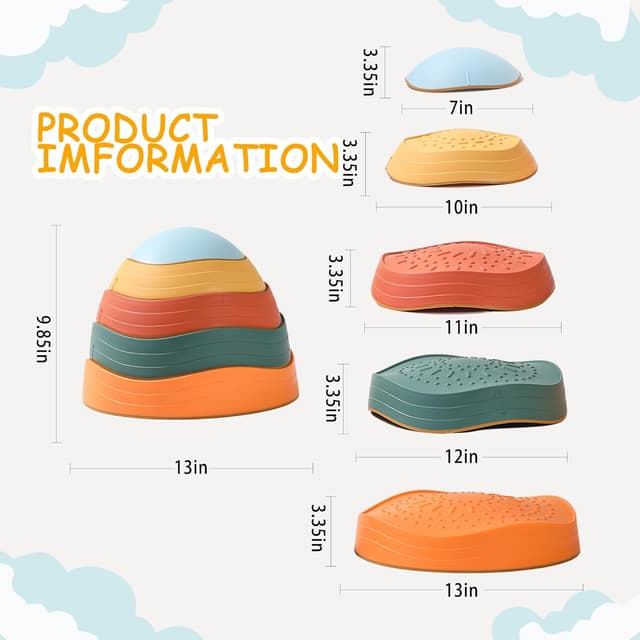Detalle de LoomLark Balance Stepping Stones for Kids (5-Pack) — Non-Slip River Stones Obstacle Course for Ages 3–8+