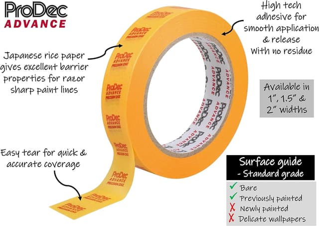 Detalle de ProDec Advance 24mm (1 inch) x 50m Precision Edge Multi-Surface Painters Masking Tape