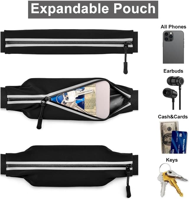 Detalle 2 de RJ-Sport Laufgürtel für Handy – wasserdichte Lauftasche mit Bauchtasche, Startnummernband und verstellbarem Gummiband