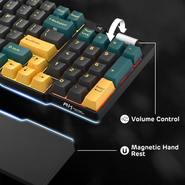 Detalle de RK ROYAL KLUDGE RK96 RGB Limited Edition 90% Wireless Triple-Mode Mechanical Keyboard (BT5.0/2.4G/USB-C) with Wrist Rest