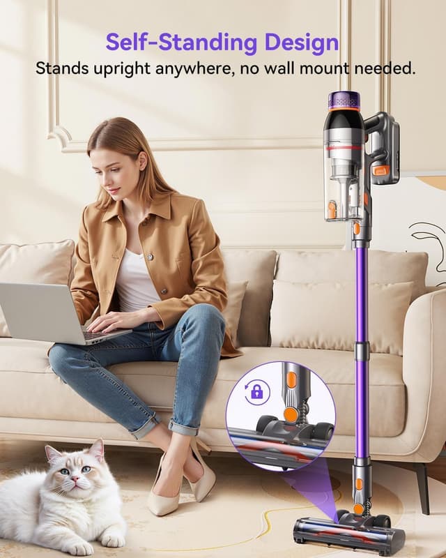 Detalle 2 de Trunera Cordless Vacuum Cleaner 550W 45KPa (60Min Runtime) Self-Standing Stick Vacuum in Purple