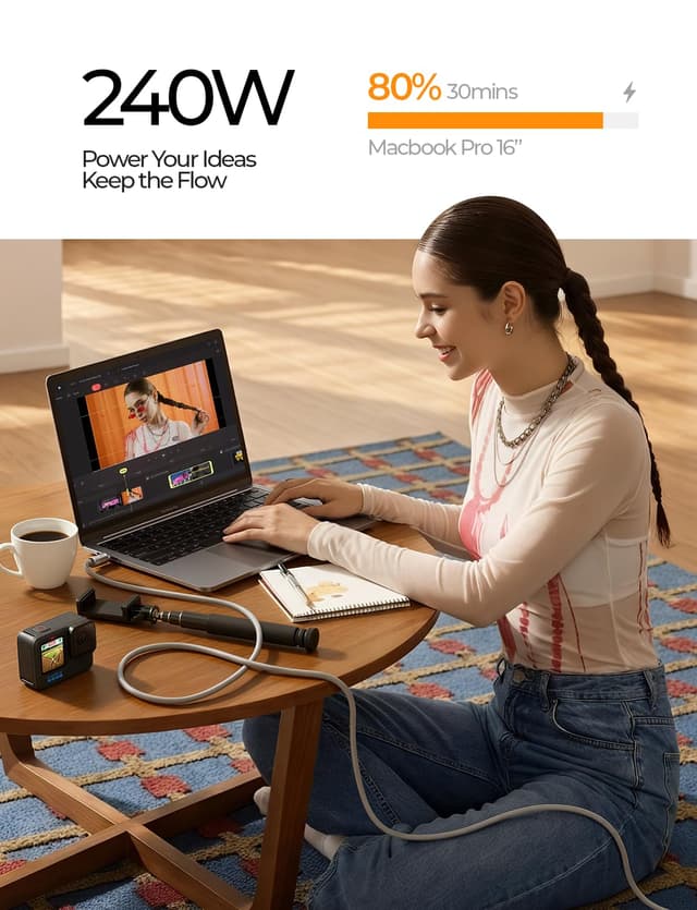 Detalle 2 de LISEN USB C Cable 100W 10ft fast charging