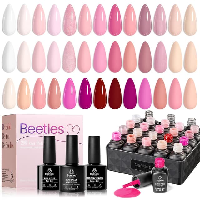 Detalle 2 de Beetles Gel Polish Set mit 20 Farben: glänzender & matter Überlack für DIY-Maniküre