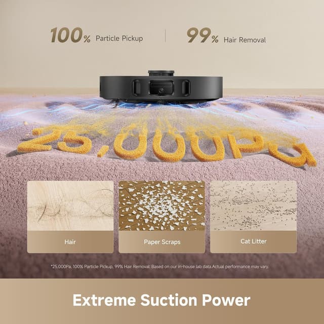 Detalle 2 de Dreame D30 Ultra Robot Vacuum and Mop with 25,000Pa Suction, Auto-Empty Dock and MopExtend Edge Cleaning (Black)