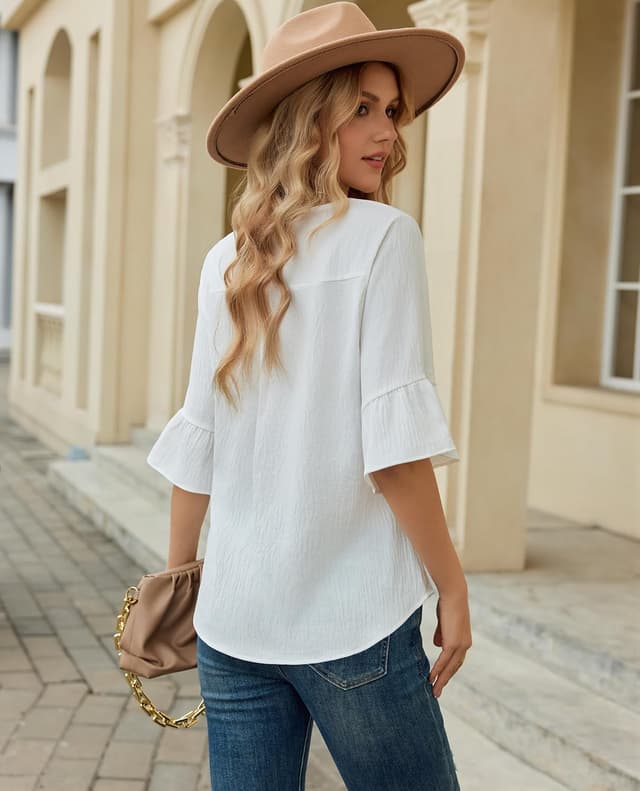 Detalle de siliteelon Women’s 3/4 Sleeve Ruffle Bell Blouse for Business Casual & Formal Work