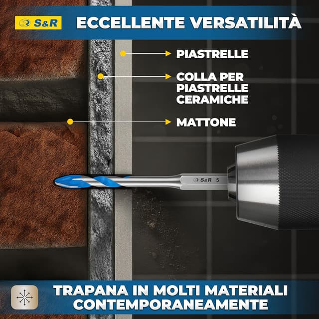 Detalle 2 de S&R Set Punte Trapano per Ceramica Dura 5 pezzi 4/5/6/8/10 mm con codolo esagonale 1/4”