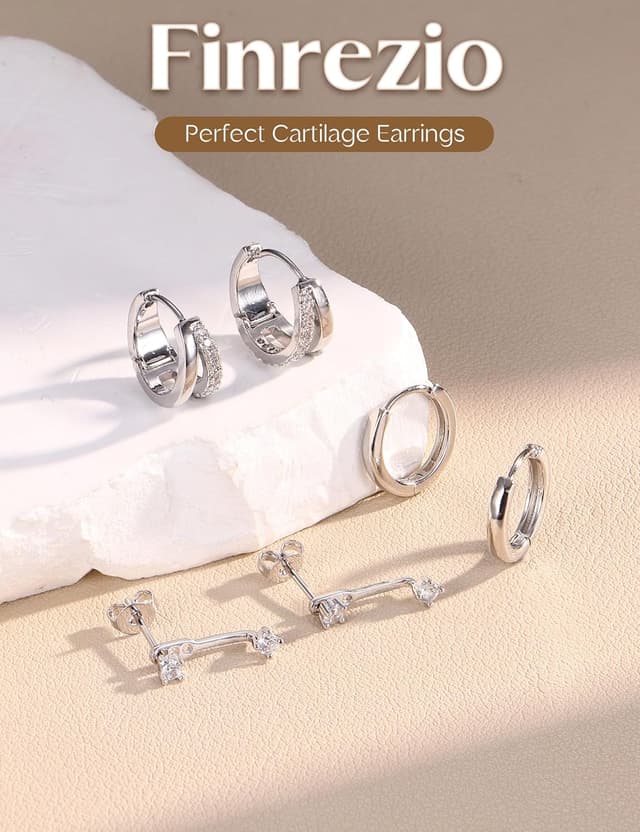Thumbnail 5 de Finrezio 3 Paar Ohrringe aus Silber 925 für Damen – Creolen, Huggie und Ohrstecker (hypoallergen)