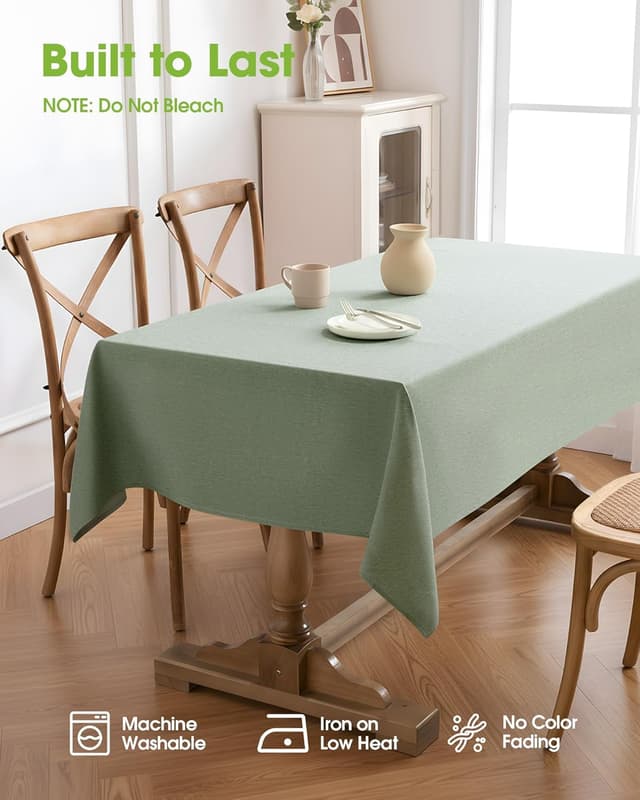 Detalle de Pureegg Rectangle Linen Tablecloth (Waterproof & Stain Resistant, Wrinkle-Free) — Sage Green, 52 x 70 Inch