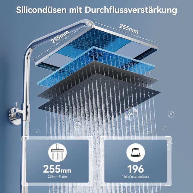 Detalle 2 de Auralum Regendusche 25 x 25 cm Edelstahlset
