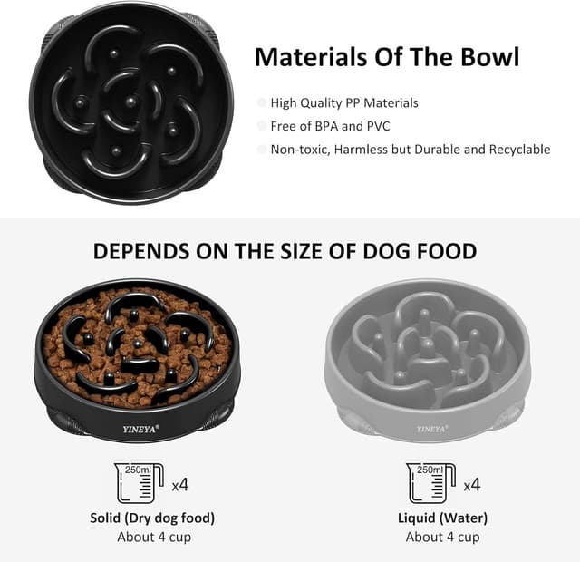 Detalle 2 de YINEYA 4 Cups Slow Feeder Dog Bowls (Large Breed) – Anti-Choking Maze Puzzle Feeder, 2-Pack