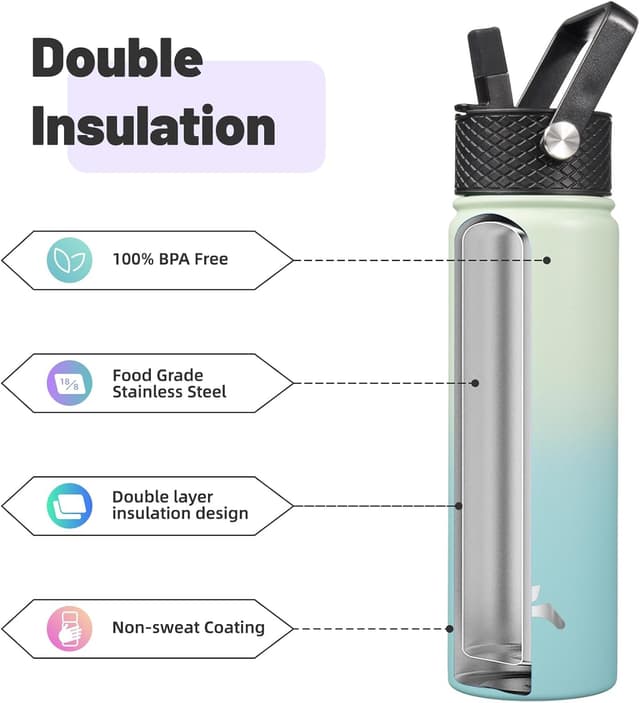 Thumbnail 3 de Konokyo 22oz Stainless Steel Bottle with 3 Lids Mint