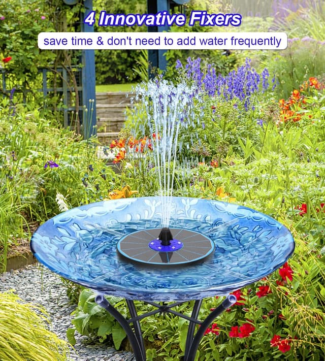 Detalle 2 de SZMP Solar Springbrunnen: 3,5W LED Teichpumpe mit 8 Effekten und mehreren Düsen
