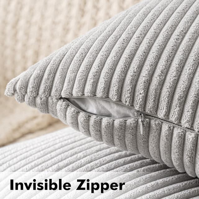 Detalle de MIULEE 2er-Set Kissenbezüge mit Kordoptik und verdecktem Reißverschluss (40 x 40 cm), hellgrau