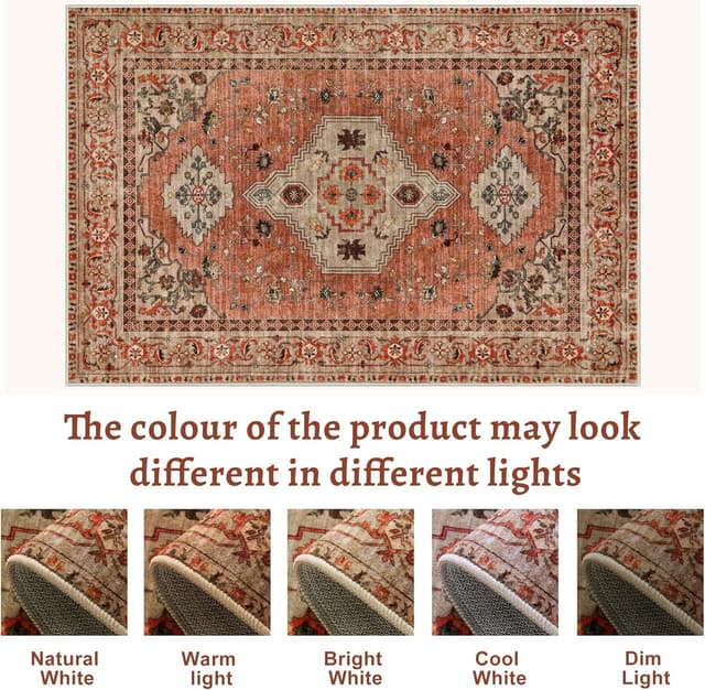Detalle de Tangsoo Boho 6x9 Washable Area Rug with TPE Non-Slip Backing, Low Pile Terracotta Print (Oriental Vintage)