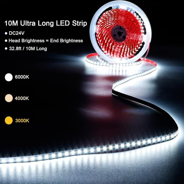 Detalle 2 de GOMING 10 m LED-Strip Natürliches Weiß 4000K (24V) – selbstklebend, 1200 LEDs, IP20